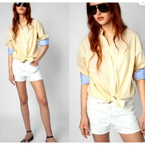 ZADIG & VOLTAIRE Womens Tais Raye Pop Shirt Yellow Striped Oversized XS Preppy - Picture 1 of 11